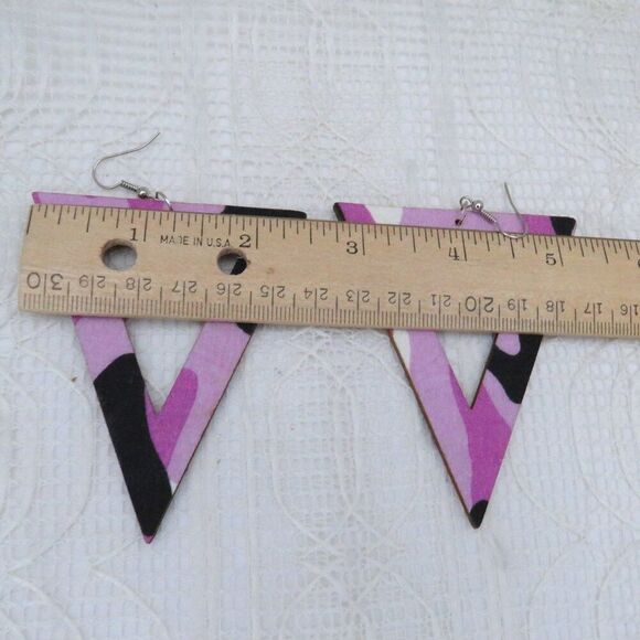 Fashion Inverted Triangle Purple Camo Colored Earrings for Women Statement - Picture 5 of 6